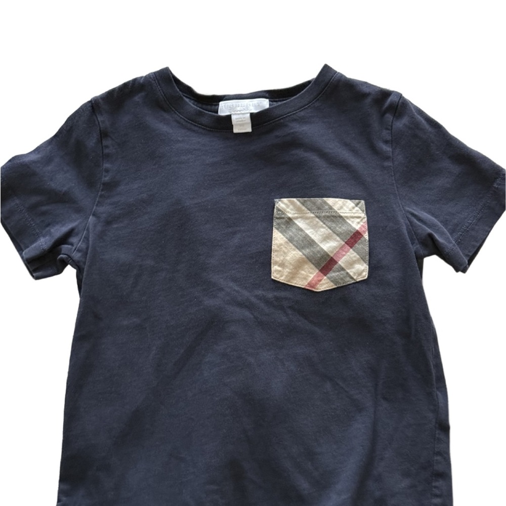 Burberry Navy Tee with Check Pocket